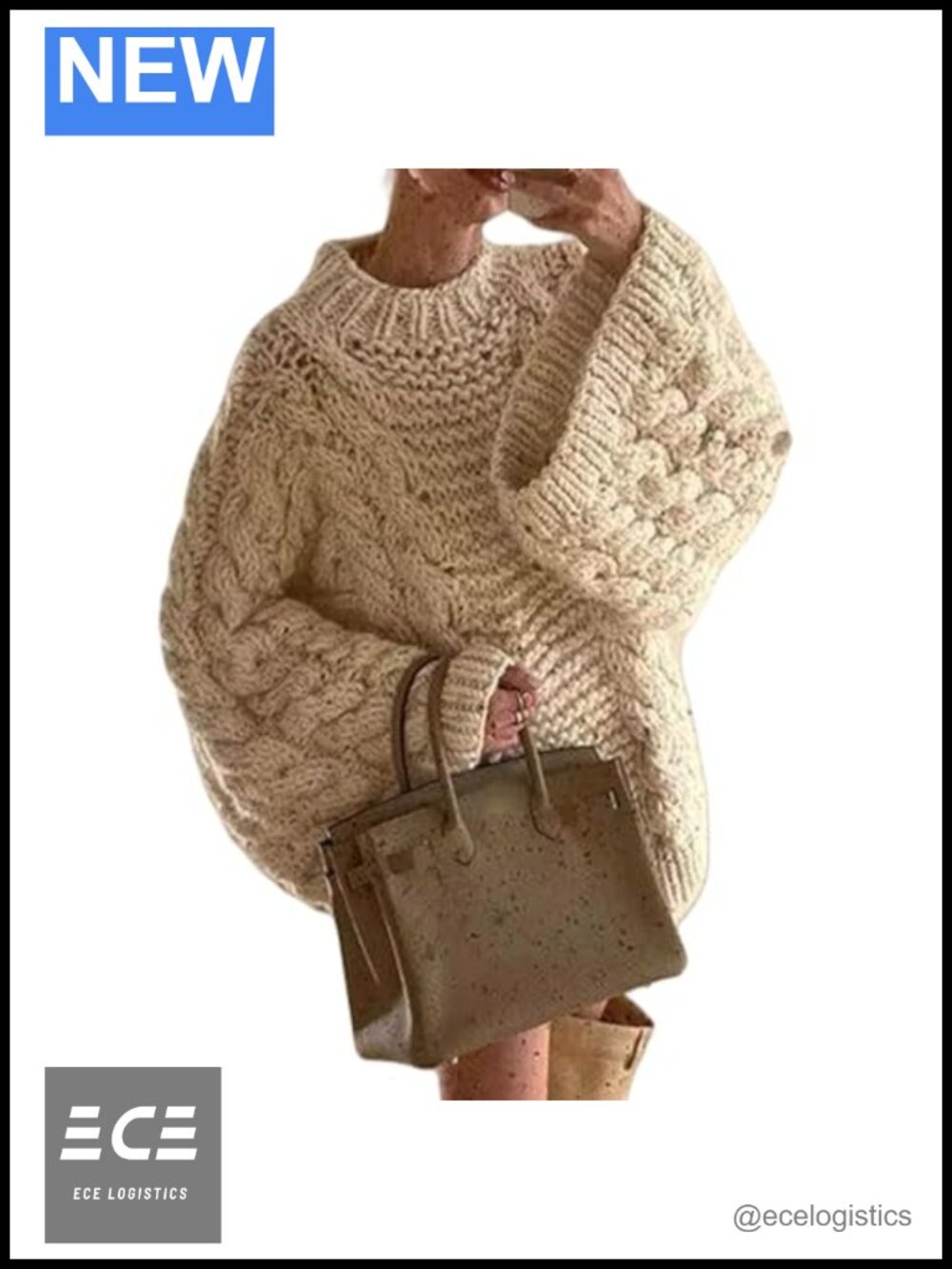 Oversized Cable Knit Sweater Long Sleeve Chunky Pullover